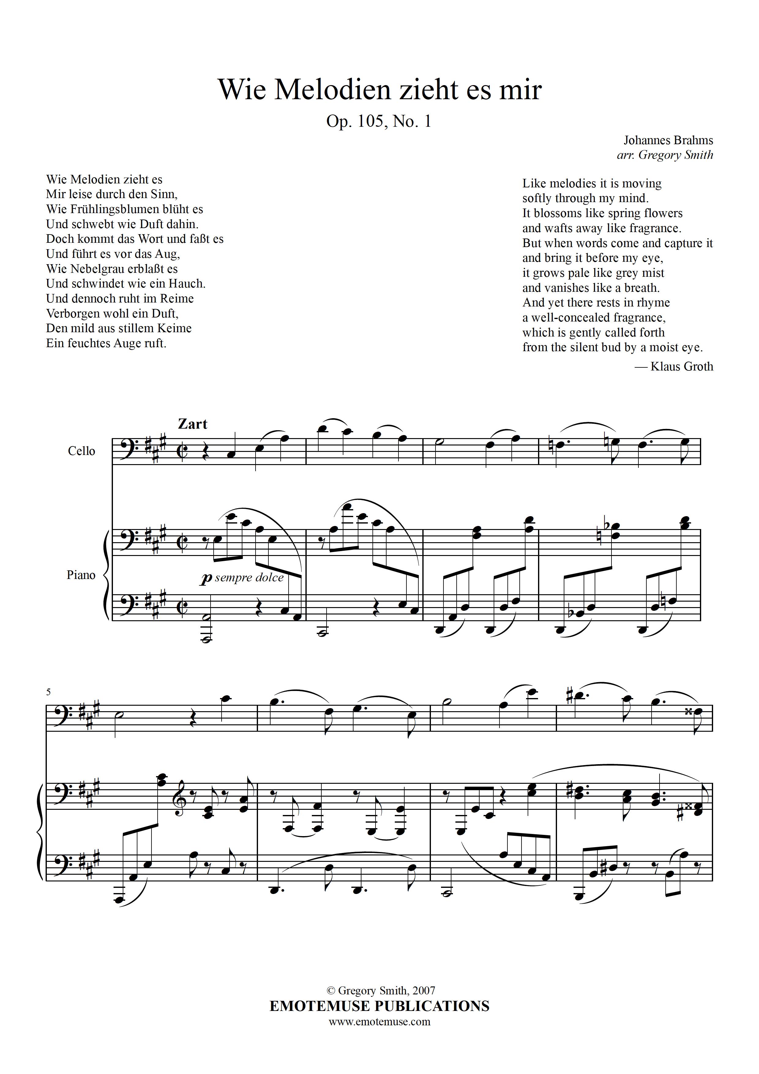 Brahms: Wie melodien zieht es mir